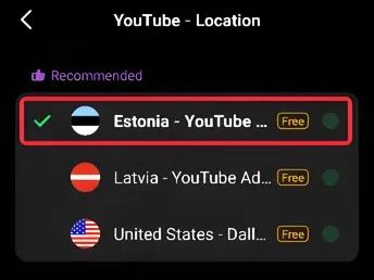 Sélectionnez le serveur d'Estonie pour YouTube