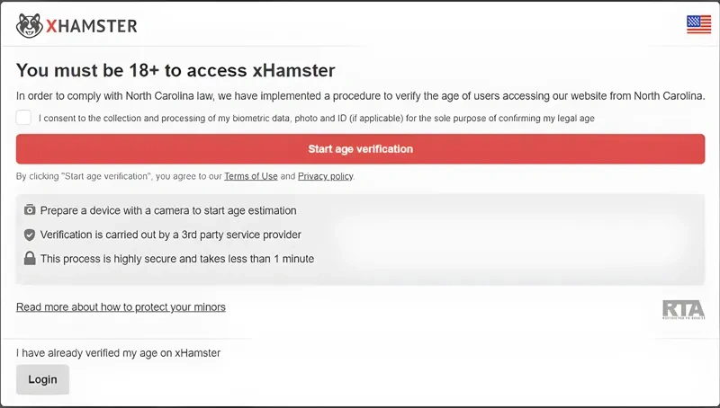 xHamster age verification screen showing ID requirement