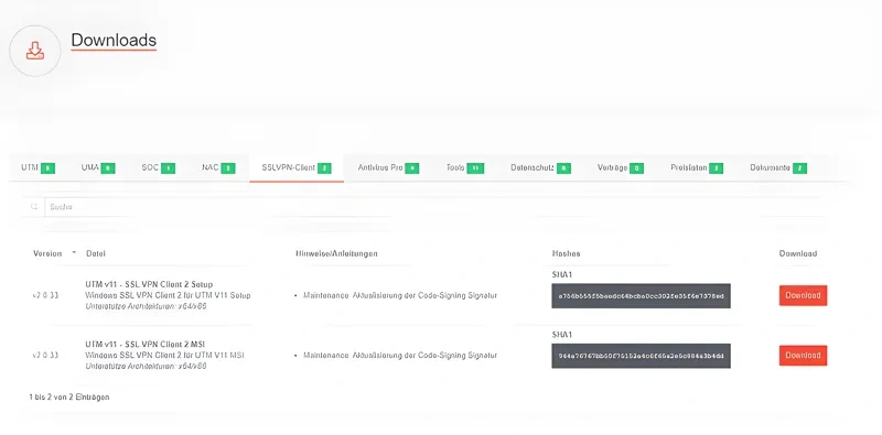 Securepoint SSL VPN Client Benutzeroberfläche