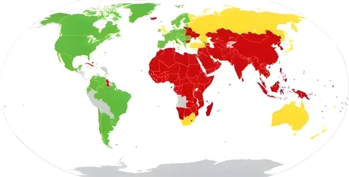 Carte du monde mettant en évidence les pays avec des restrictions sur xHamster